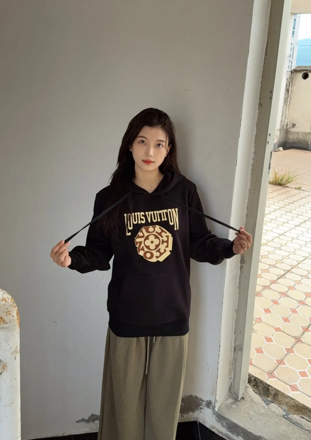 Louis Vuitton/Louis Vuitton 25Fw 3D letter patch hooded sweatshirt